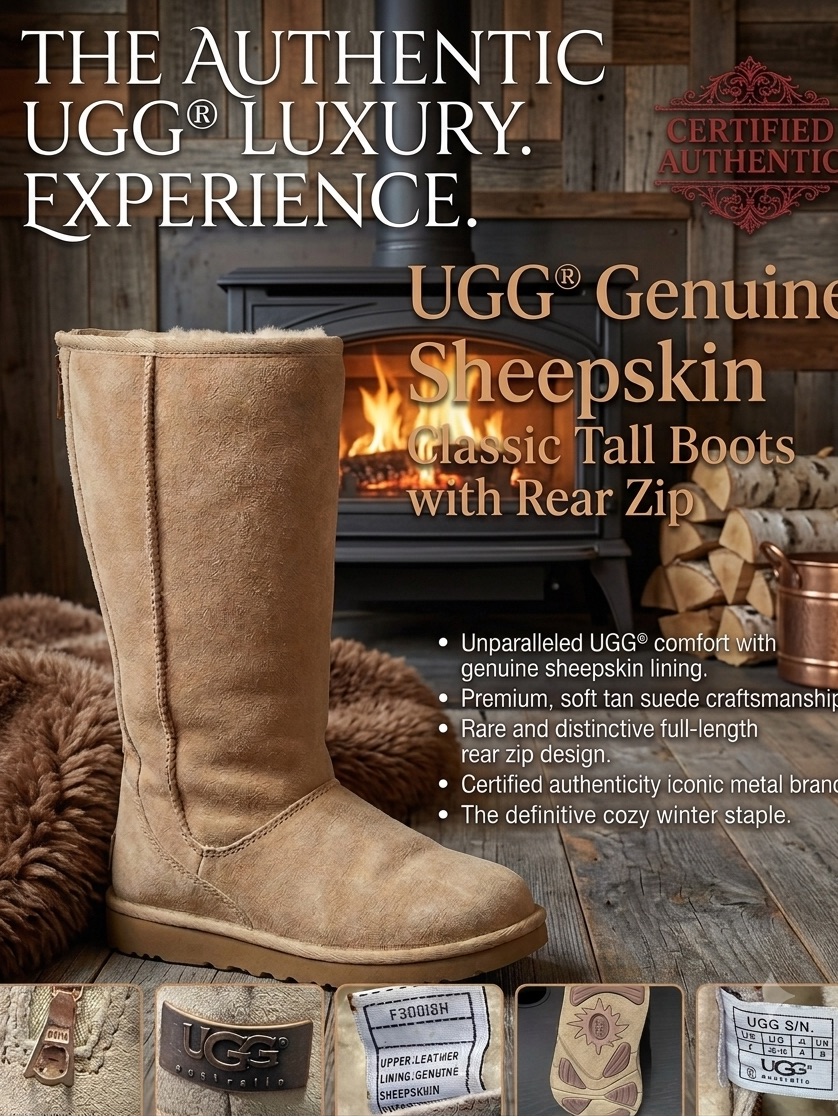 Vtg Ugg Australia Ultimate Tall Back Zip Suede Boots Metal Plate F3008h Size 7